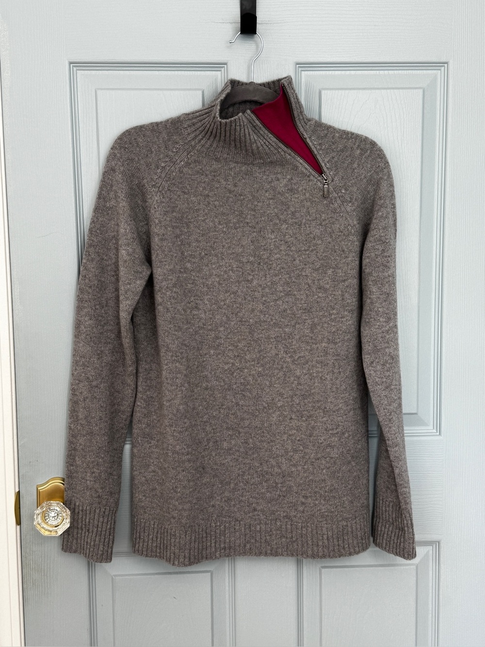 Garnet Hill Gray Berry Pink 100% Cashmere Quarter Zip Sweater Small Peek A Boo